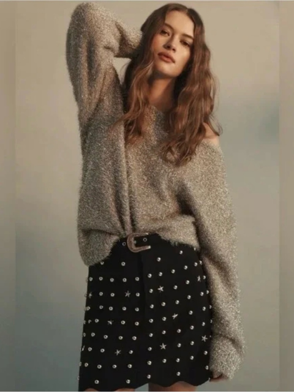 Anthro Studded Gold & Black Mini skirt XS